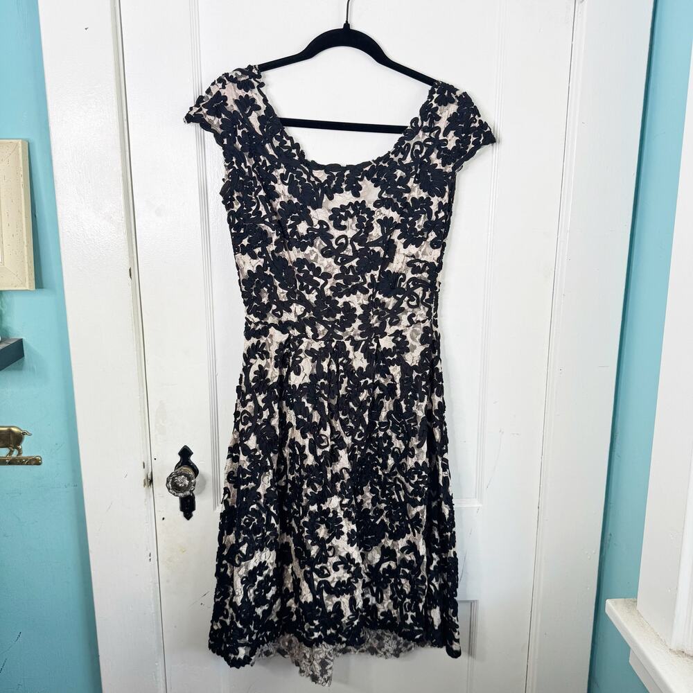 Anthropologie Yoana Baraschi Ribbon Lace Soutache Dress Black Nude Sheer Sexy 6